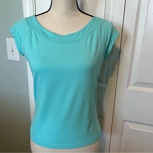 Hillard & Hanson Womens Size XS‎ Teal Fitted Top Blouse Boatneck Coastal Preppy